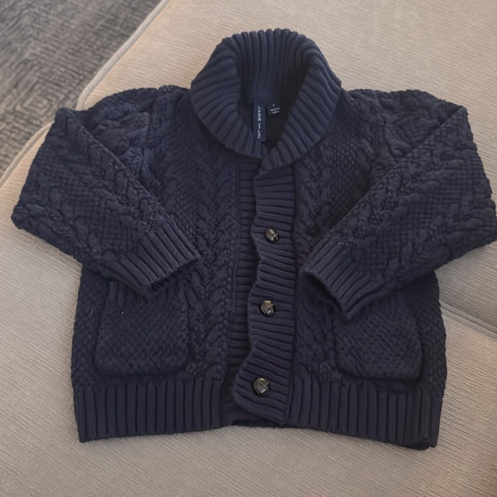 Janie and Jack Cable Knit Shawl Cardigan Shawl Collar Navy Blue Size 3